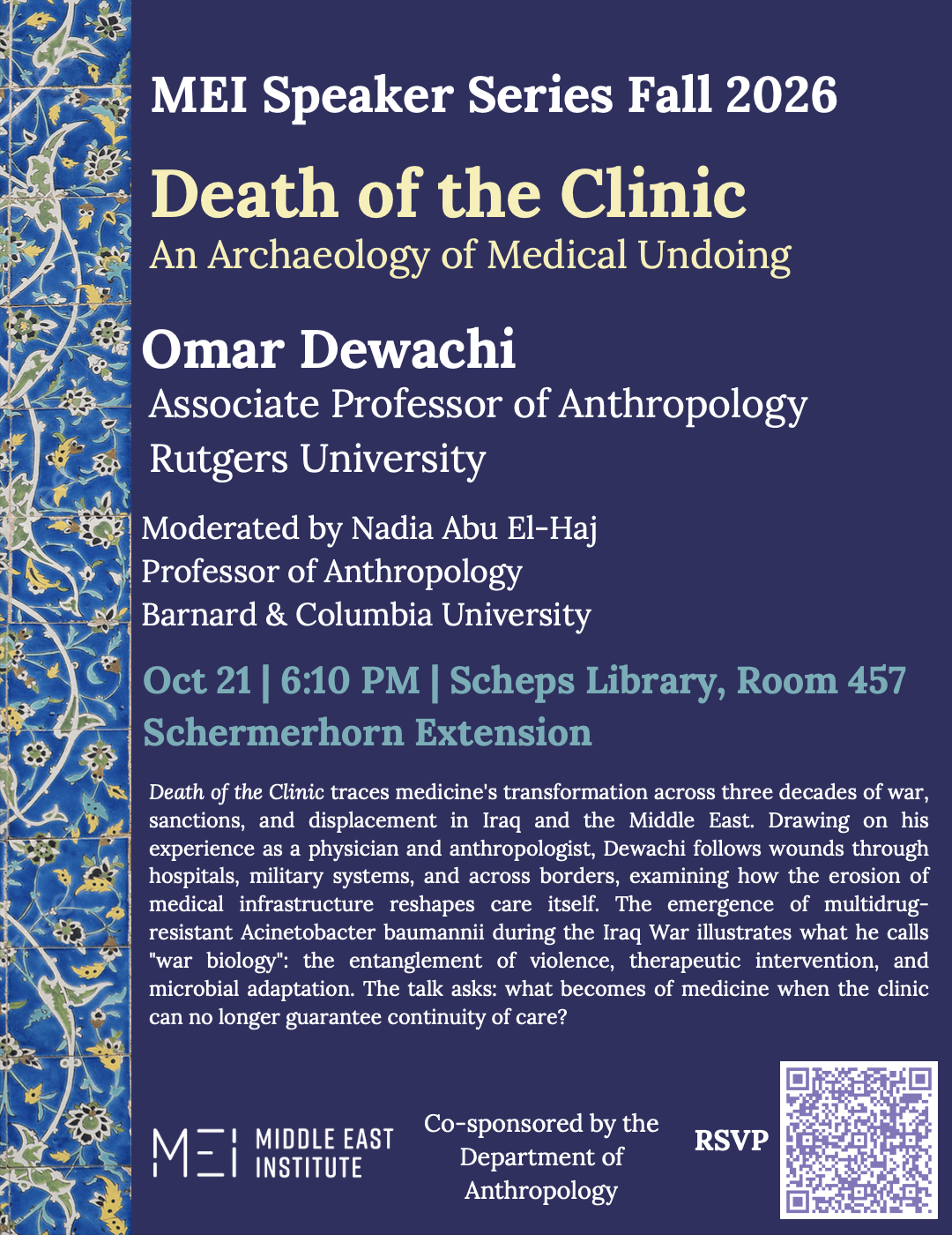 MEI Speaker Series: Lecture- Death of the Clinic: Omar Dewachi