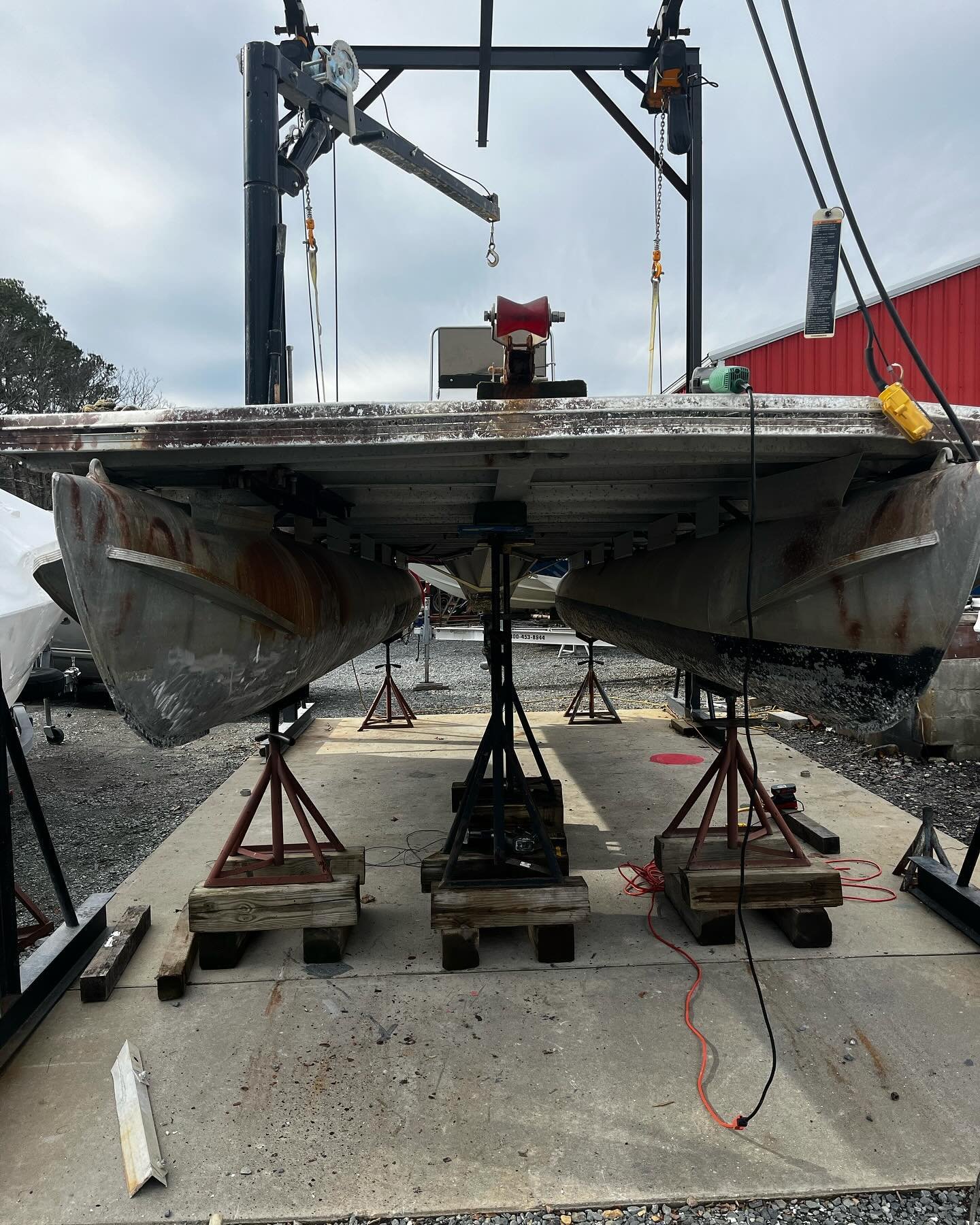 Pontoon workboat project began this week, we&rsquo;re replacing the aluminum pontoons (which have corroded beyond repair) with plastic foam filled pontoons. Jim and I spent 8 hours on Monday cutting the deck attachments with reciprocating saws. Next 