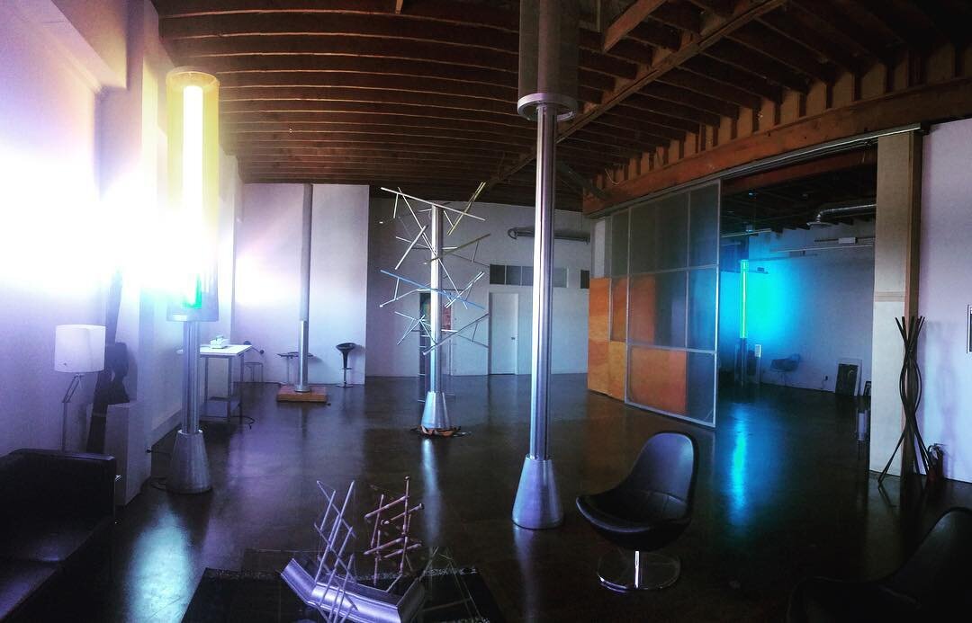 The studio's gallery space with some neon sculptures.  #art #prints #surfacevisions #architecture #environmentalgraphics