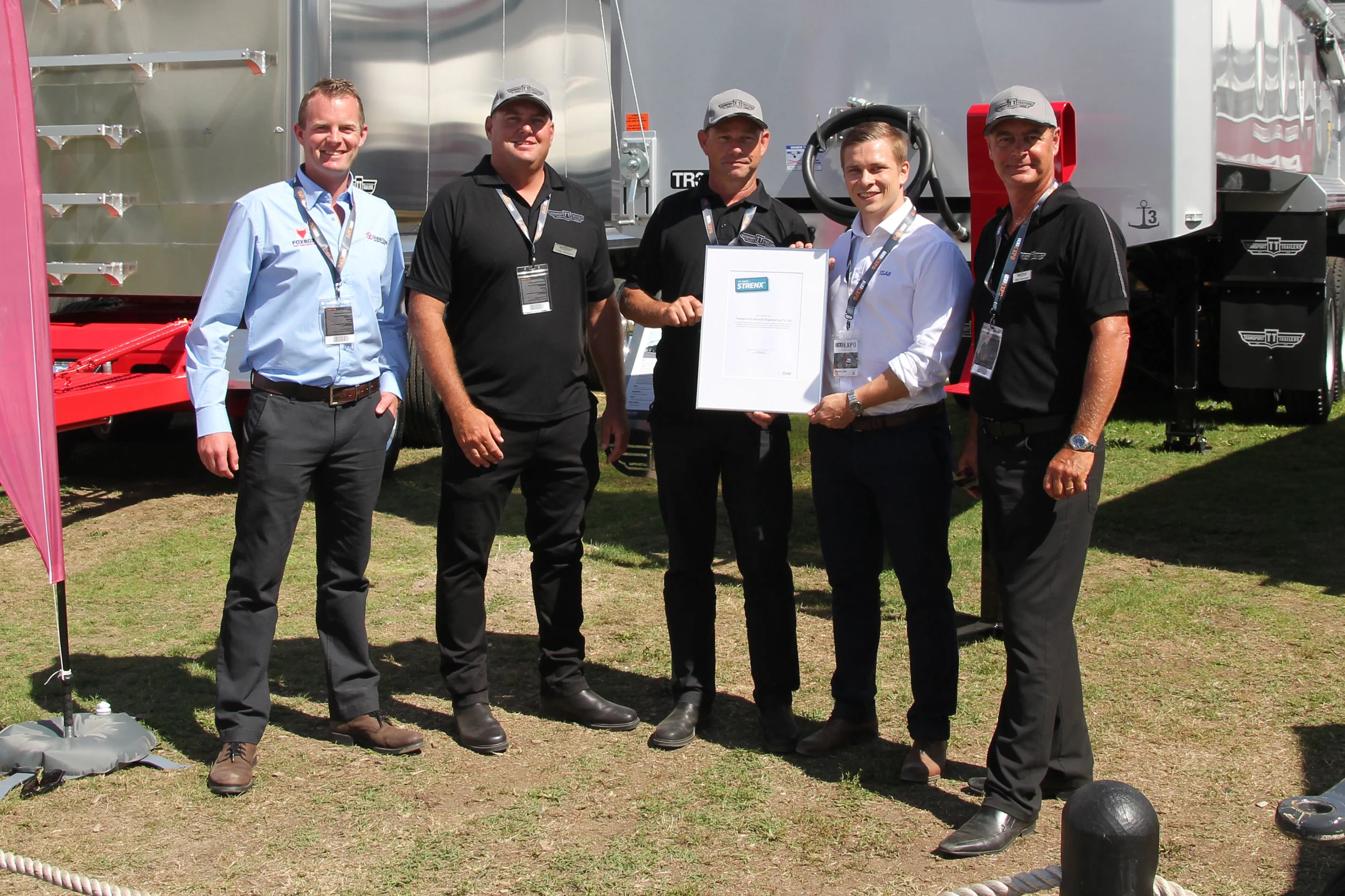My Inner Strenx accreditation officially awarded to T&G at THE Expo 2017. Left-right: Real Steel's Luke Mathieson, T&G's Craig Jamieson, T&G's Greg Cornes, SSAB's Juha Erkkilä, T&G's Mike Stevenson.