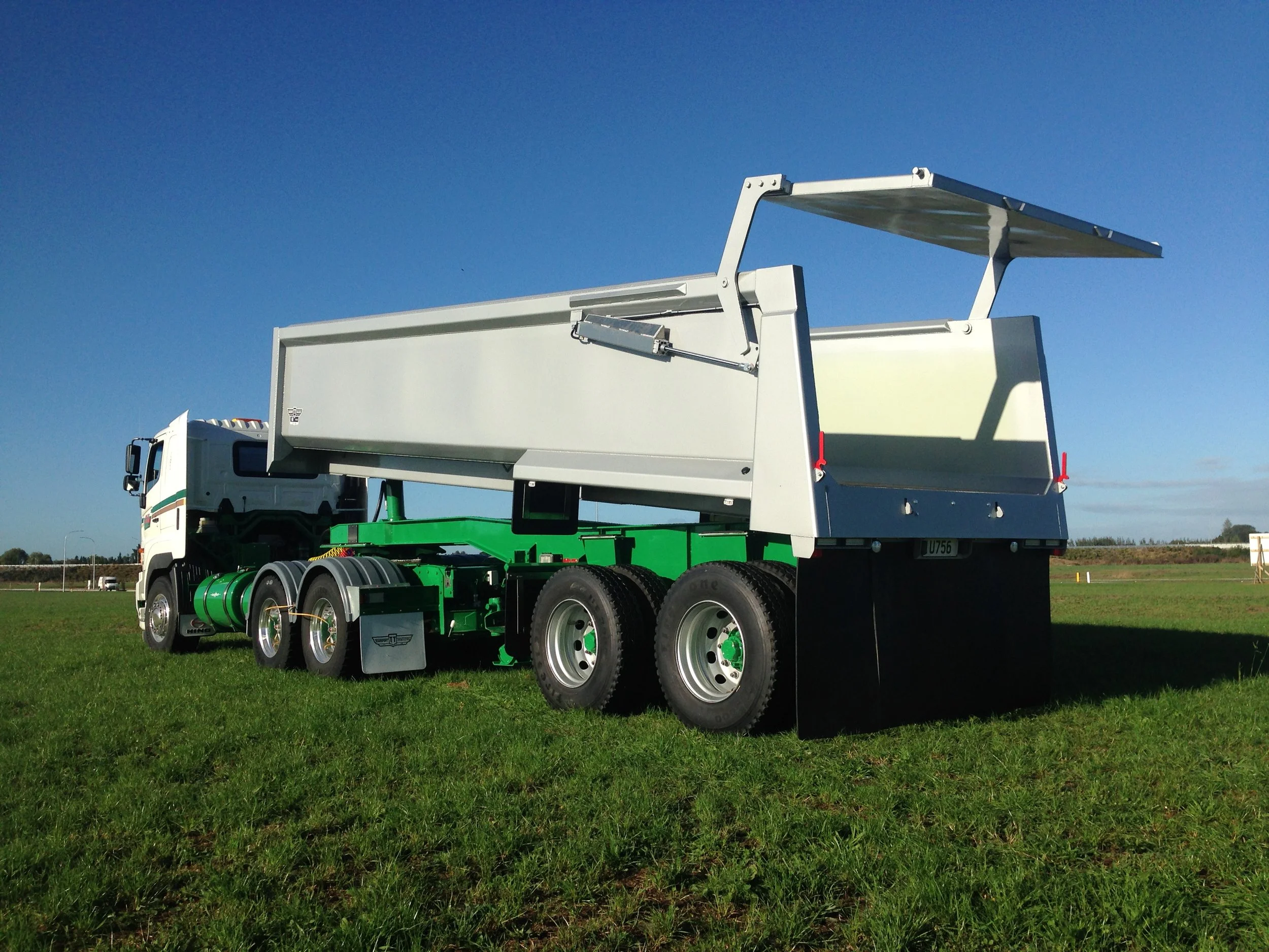 Heavy duty Hardox semi trailer with 8mm floor, 6mm sides, sloped Strenx back posts. Built by Transport &amp; General Engineering Co. Ltd.