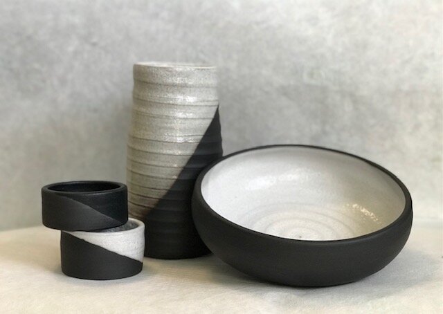 NEW series, Black &amp; white. Flower Vase &amp; lovely bowl &amp; salt &amp; pepper set.