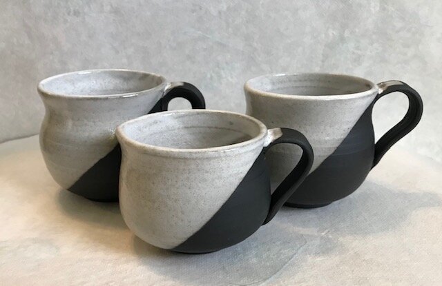 SOLD-Black &amp; white series - 2 coffee mugs &amp; small pitcher. 
