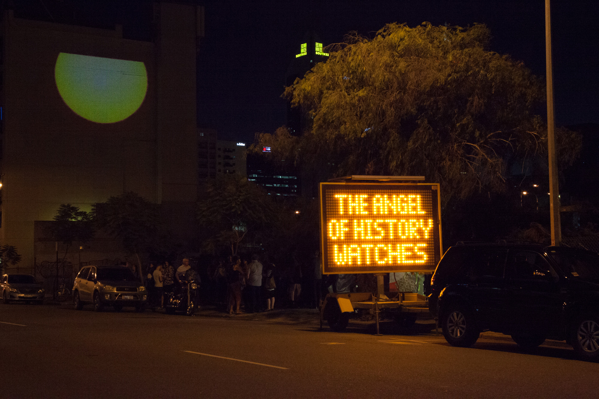   WAKE UP , LED message board, Erin Coates and Shevaun Cooley. Photography: Yvonne Doherty 