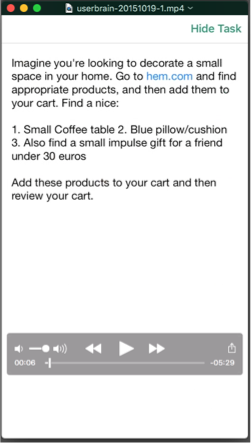 Task for the remote usability test