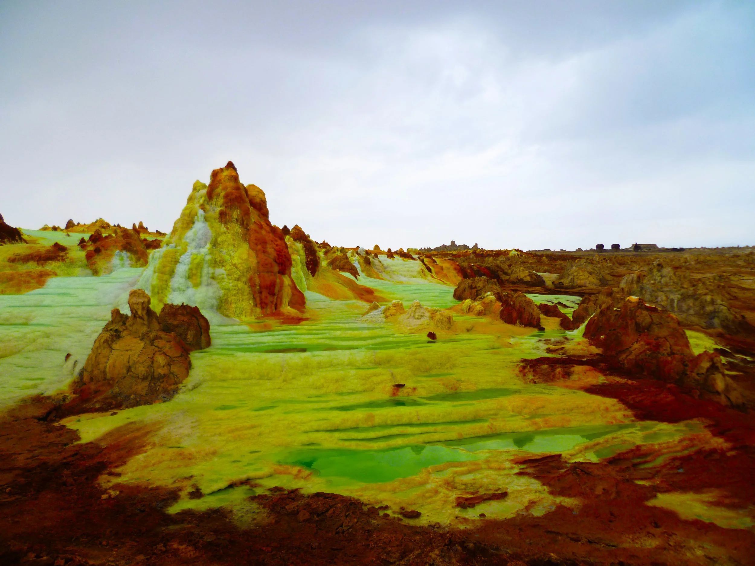 Sulpherous yellow mountains dominate the landscape...