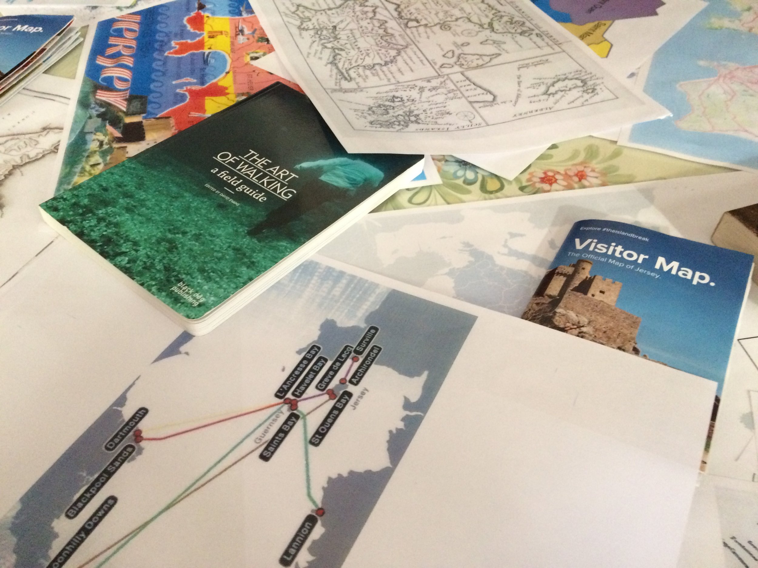 Notes/maps/internet cabling infrastructure, tourist cultures and walking.
