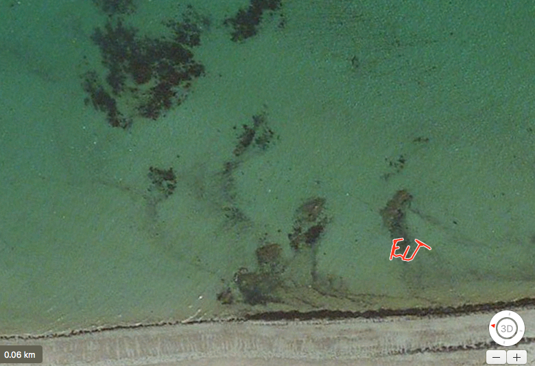 'Elt' Colloquial Fenland word for damp, written with a GPS tracker before the tide came in on Goyey Beach, Jersey.