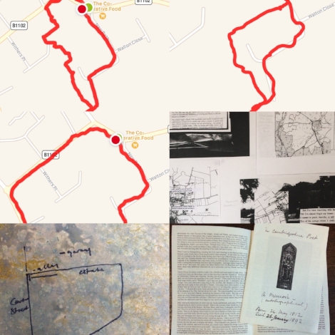 'Mapping a way out of the back yard'. A series of walks around the village of Fordham, including members of the public and interested parties, mapping circular routes with a GPS tracking device.