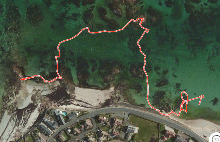Highpoints on Gorey Beach Jersey mapped with a GPS tracker.