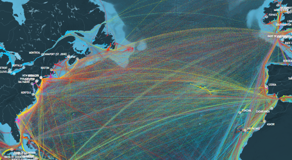 Screen shot from https://www.shipmap.org/ Shipping Routes ( Map was live in 2012).