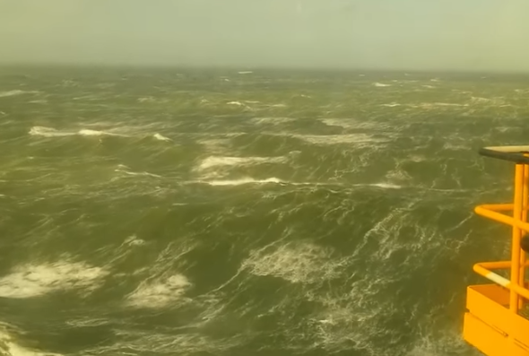 Screen shot from ‘Rogue Wave Hits Ship in Storm Force 12 ! Massive !’ Youtube 2017.