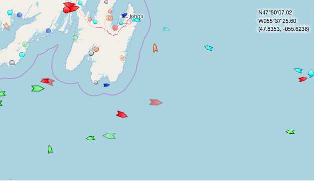 Screen Capture from https://www.cruisin.me/cruise-ship-tracker Live on 2.3.20