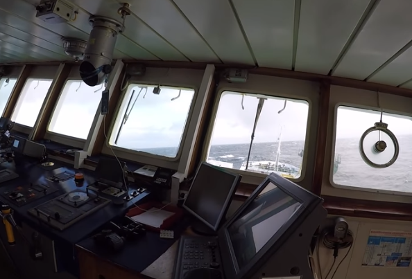 Screen Shot from ‘Rough Sea! Ship in bad weather, North Atlantic Storm’ Youtube 2017.