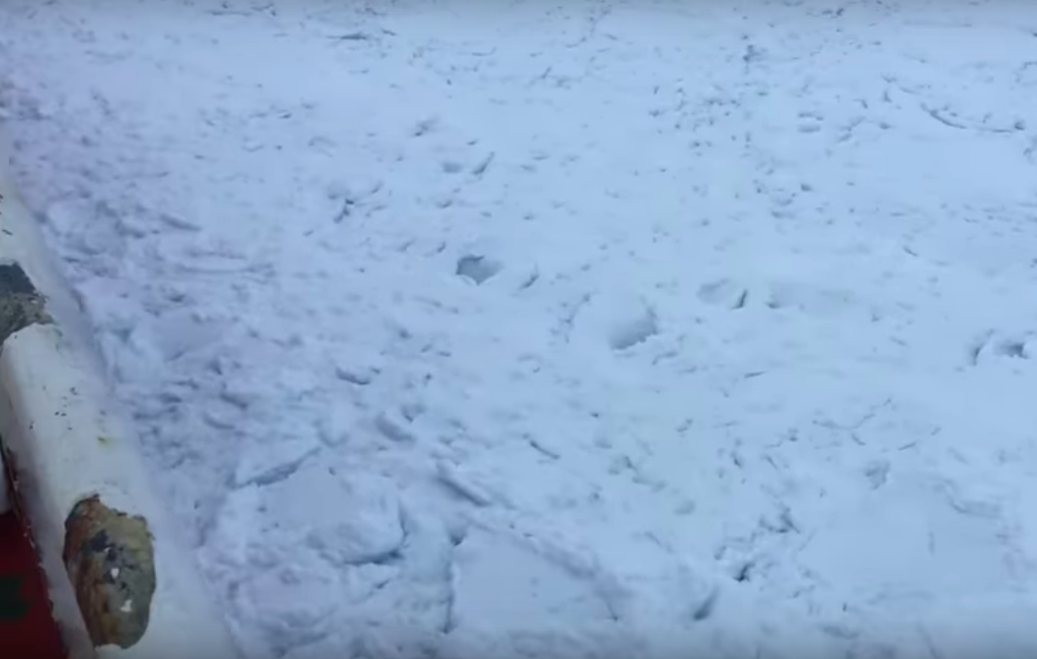 Still from ‘Ship moving through ice (Frozen Sea) in North Atlantic ocean’ May 12th 2017.