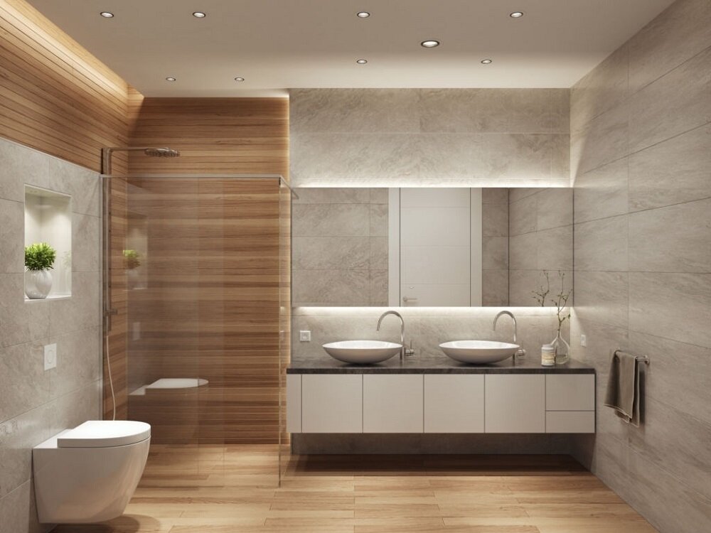 Modern bathroom or WC toilet interior, with clean detais and
