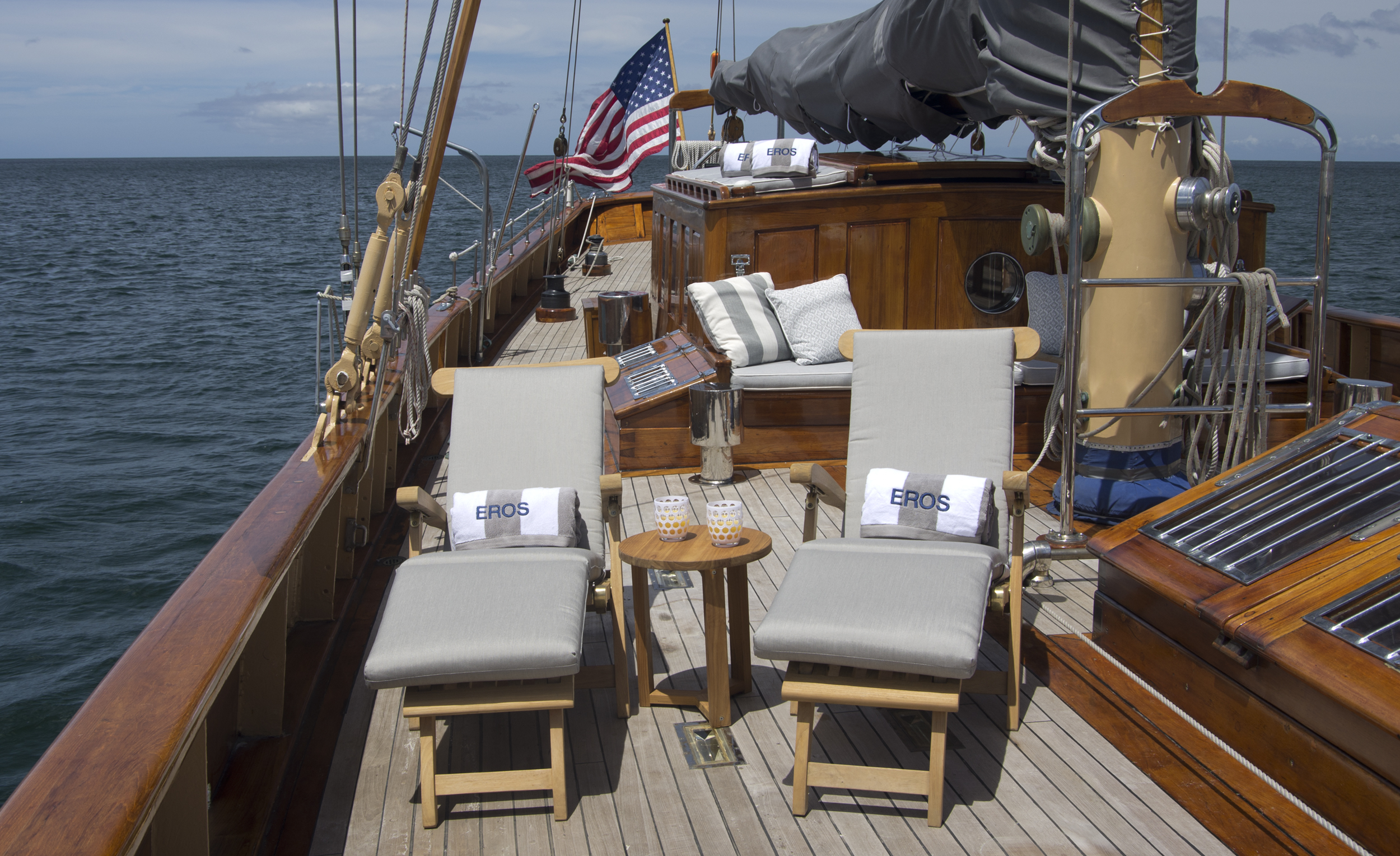 chairs on deck of vintage yacht Eros