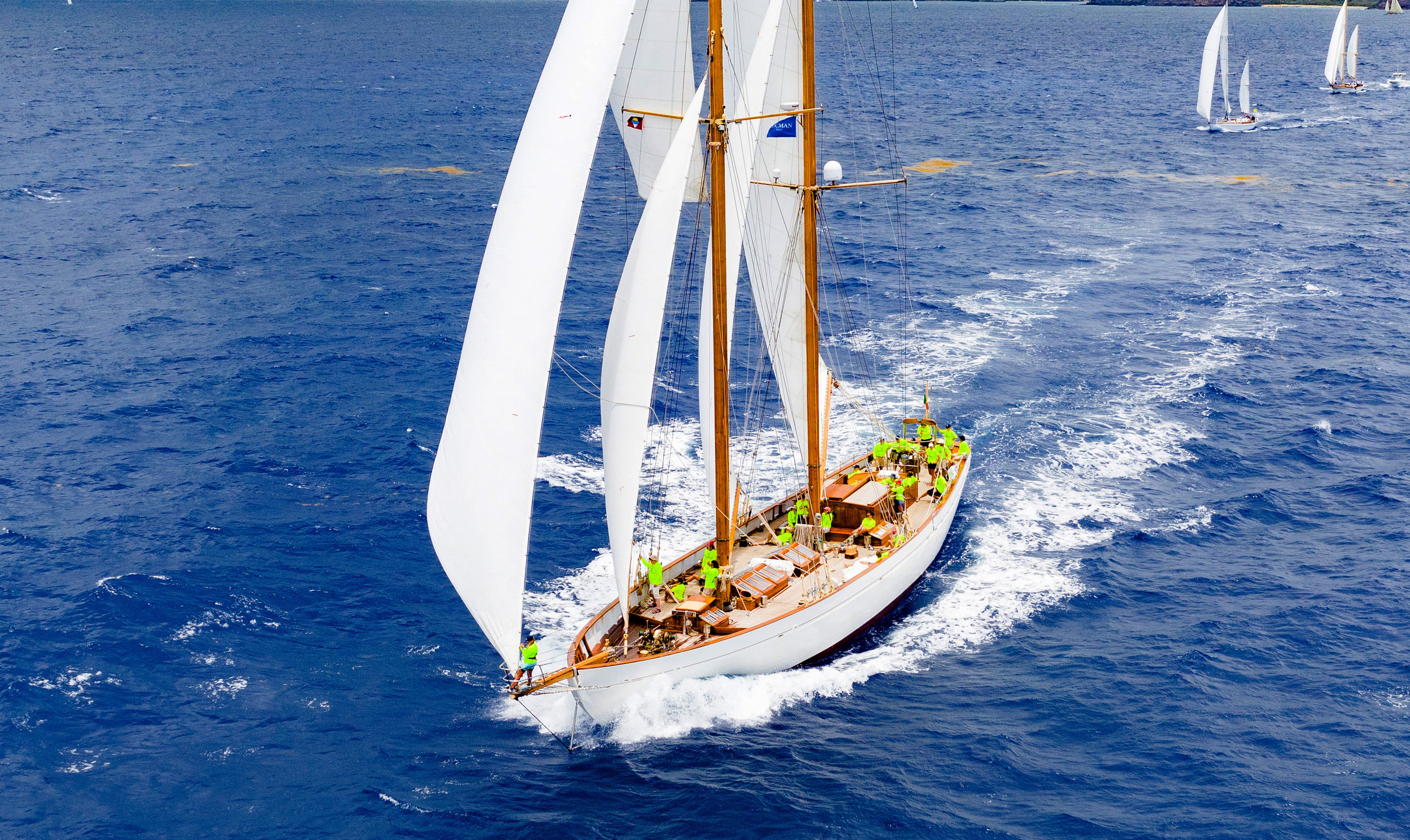 aerial of vintage sailing yacht Eros