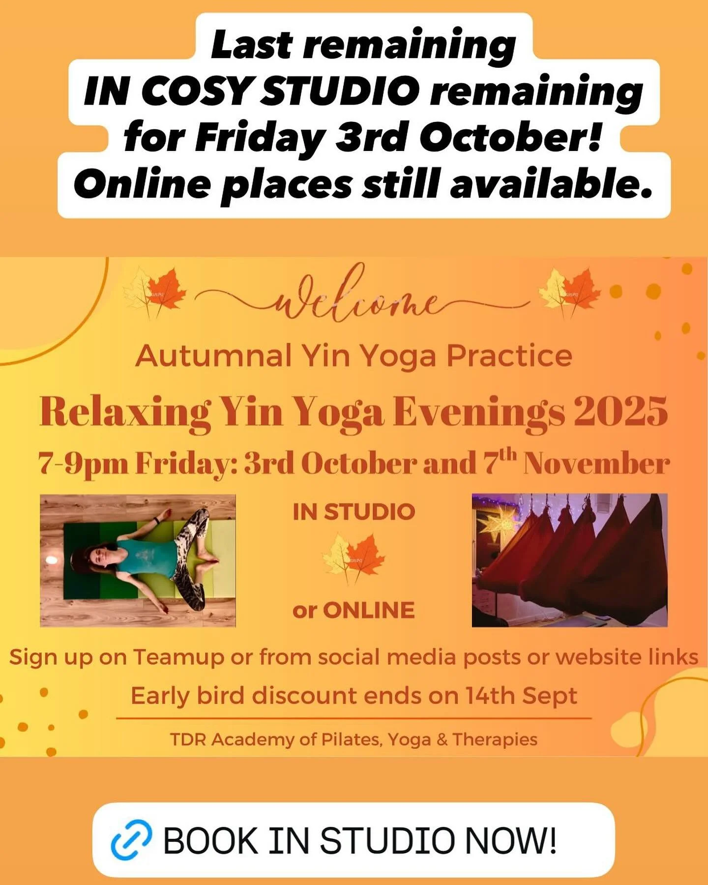 Get booking via our website events or on teamup directly with your account! Before its too late!!☺️🧡