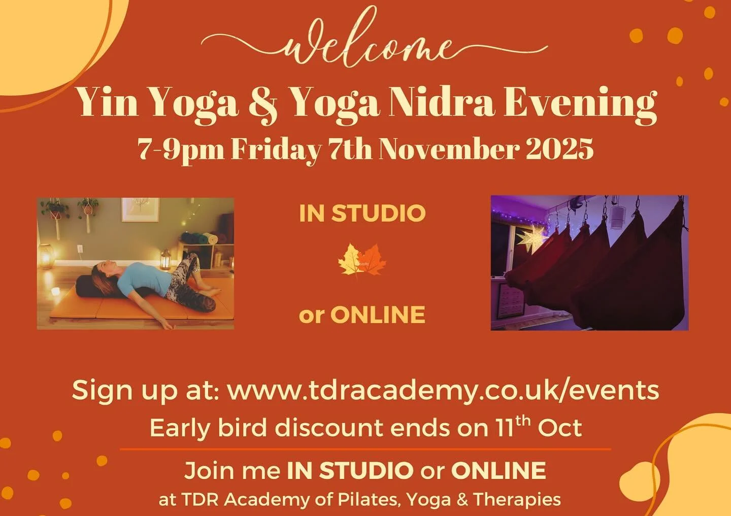 There’s still time to sign up for this lovely relaxation evening! In studio is full, but why not join us from your cosy home live and online 🧡🧘‍♀️ Sign up from the website events page 🧡