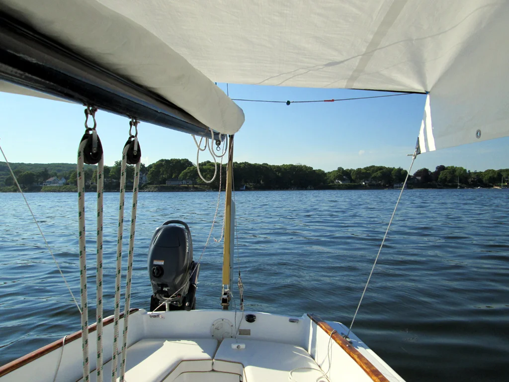 I hooked onto a mooring, put up the awning (still wet from the Greenport trip), read part of a book, took a short nap, and sailed home. A perfect afternoon!