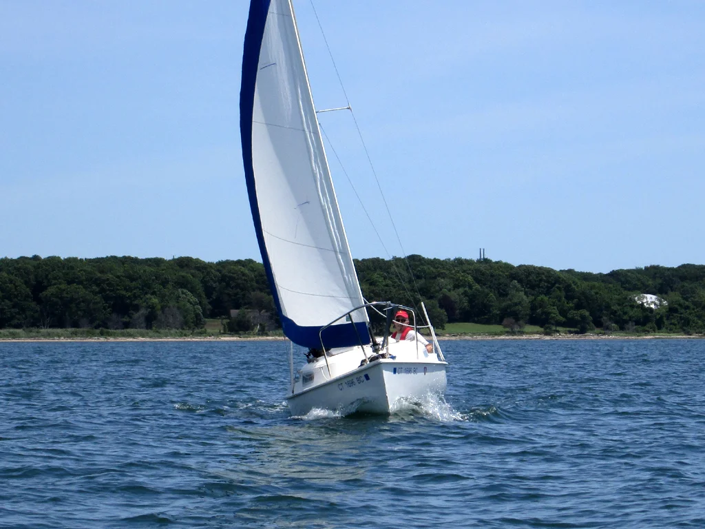 After only a short while, Chris's mainsheet block separated from the centerboard trunk, so he turned for home to have it repaired.