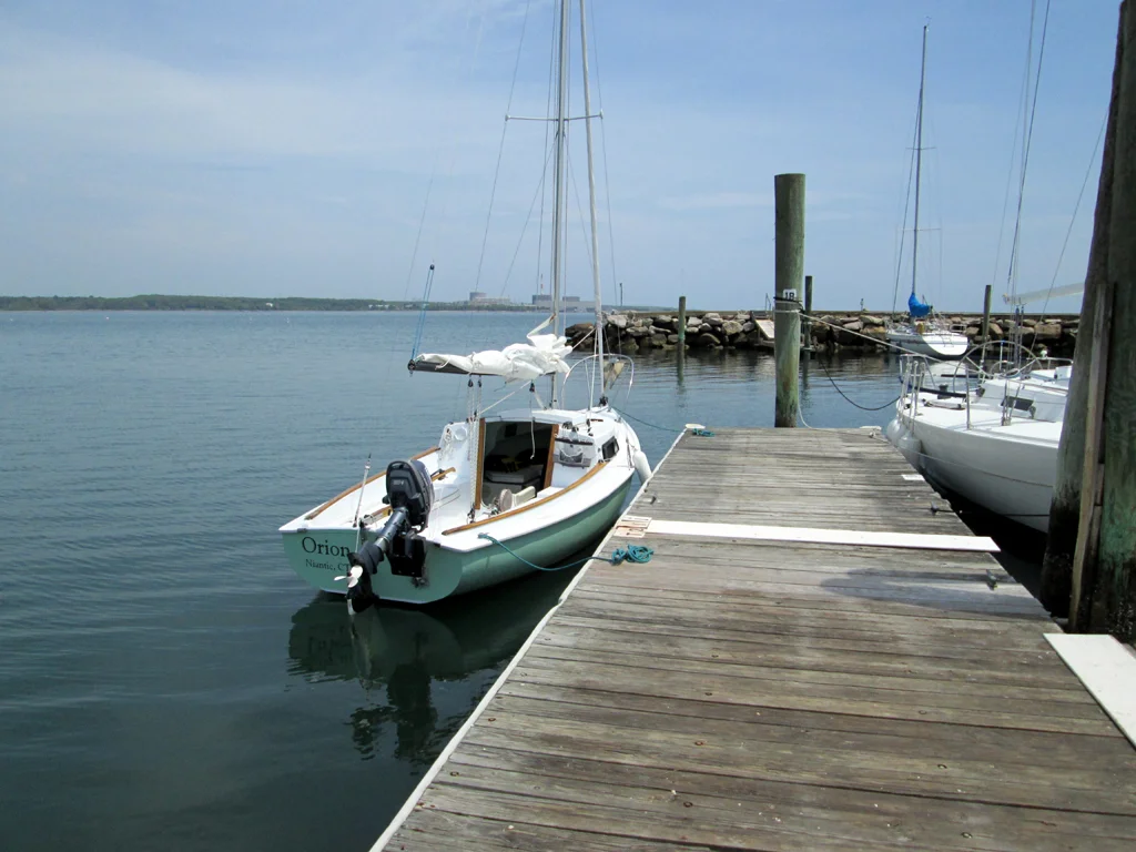 I stopped at the Niantic Bay Yacht Club, my traditional first visit each year when I go out into the Bay. The slips are almost all filled by now.