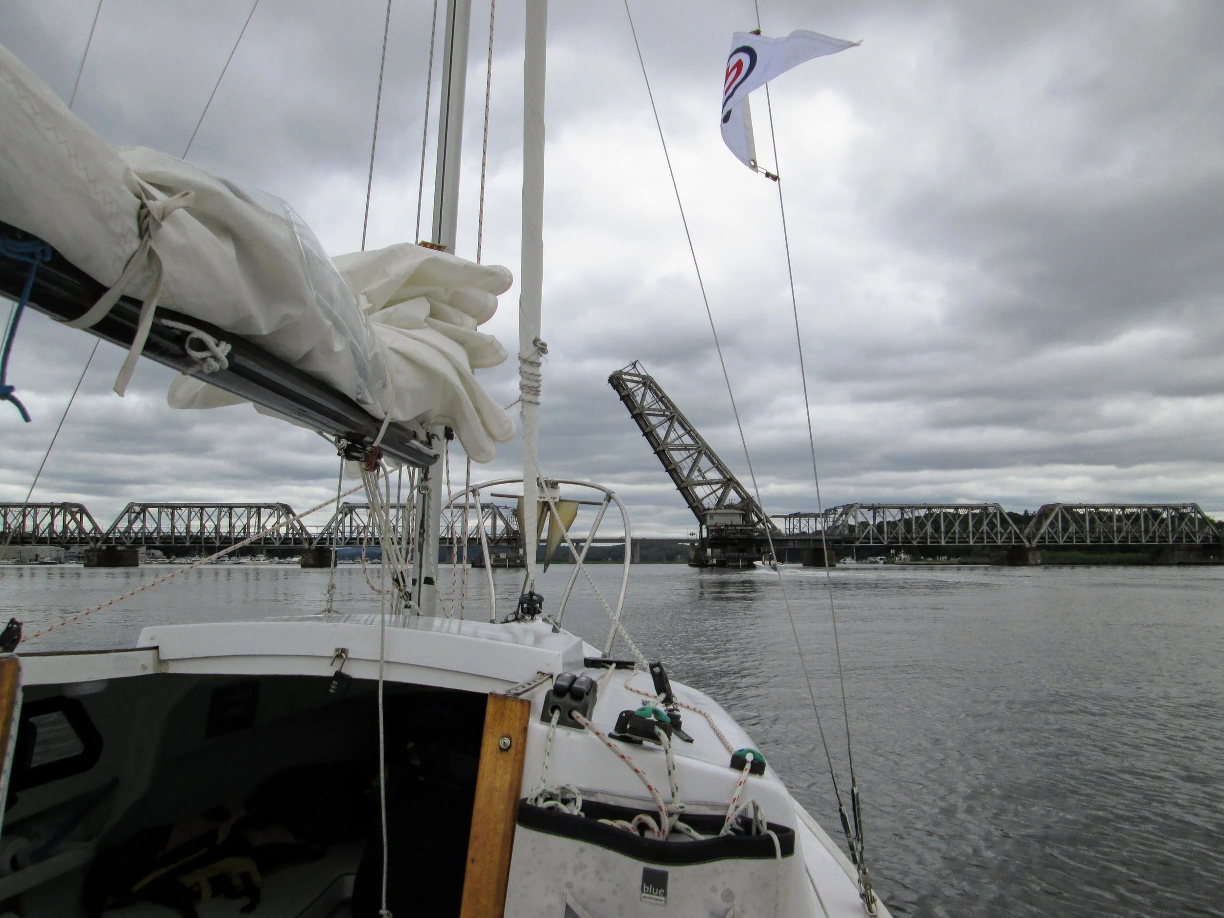 Winds were really light, but we managed to sail all the way to the mouth of the Connecticut River before it finally died away to almost nothing. We motored through the railroad bridge and the rest of the way to Essex.