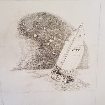 The second idea was to have the constellation in the background, but from far away, it looked like a smudge. We were getting closer, though!
