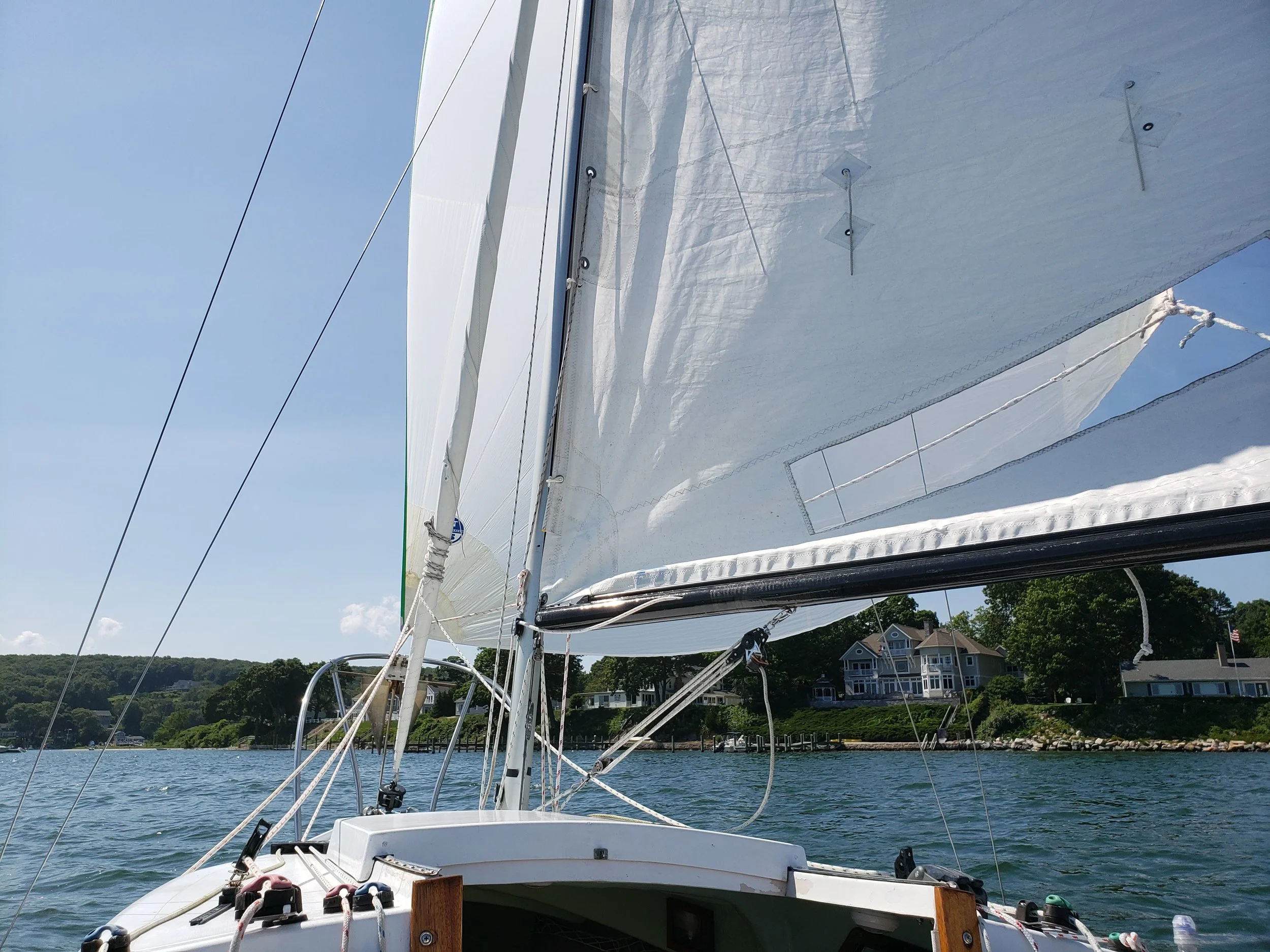 We rigged up the asymmetrical spinnaker and gybed back and forth all the way up the River until we ran out of room.