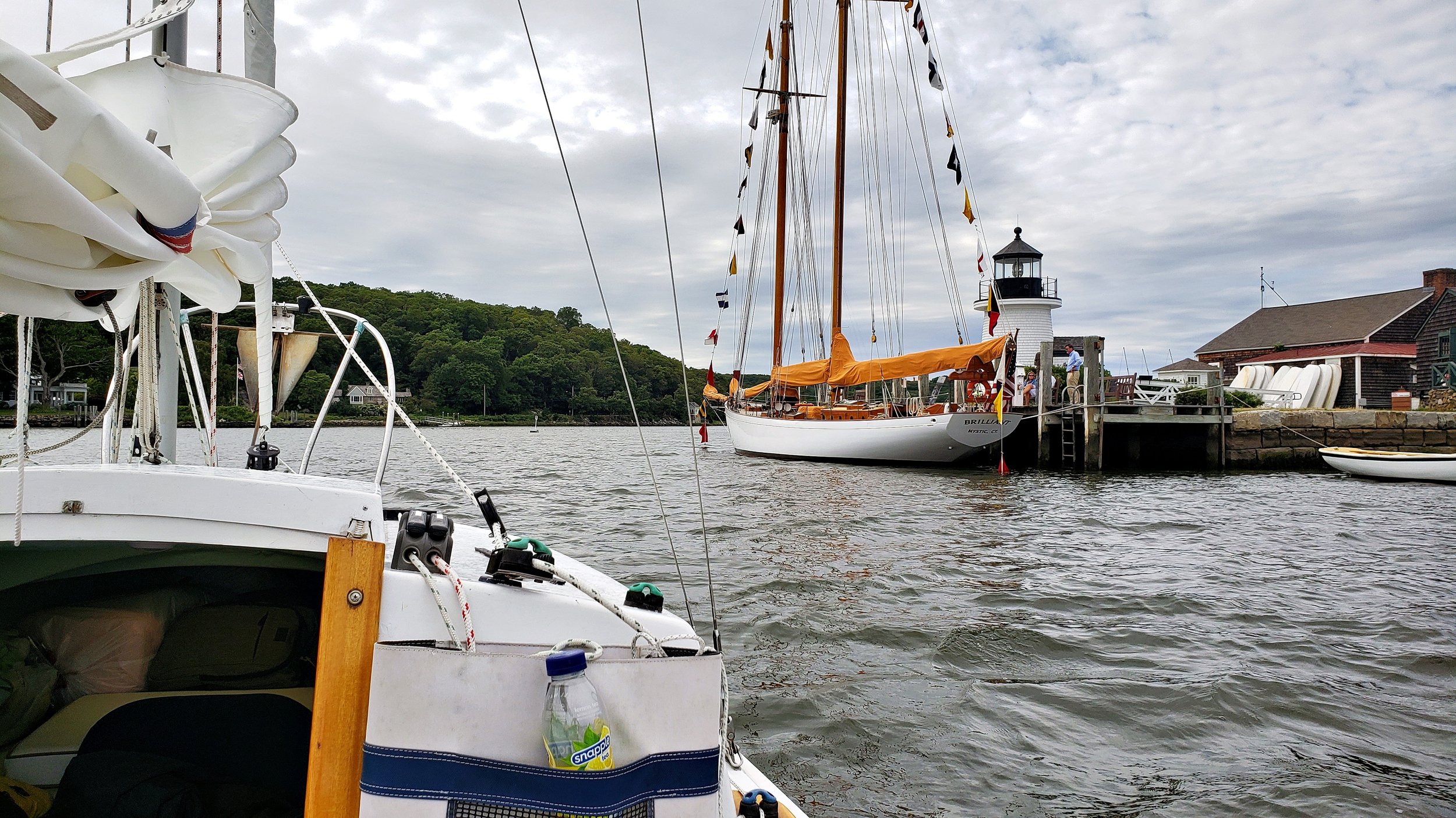 June 27th: Harry and I sailed to the WoodenBoat Show at Mystic Seaport. Even though the 10-15 knot wind was on the nose the whole time, the current helped us along.