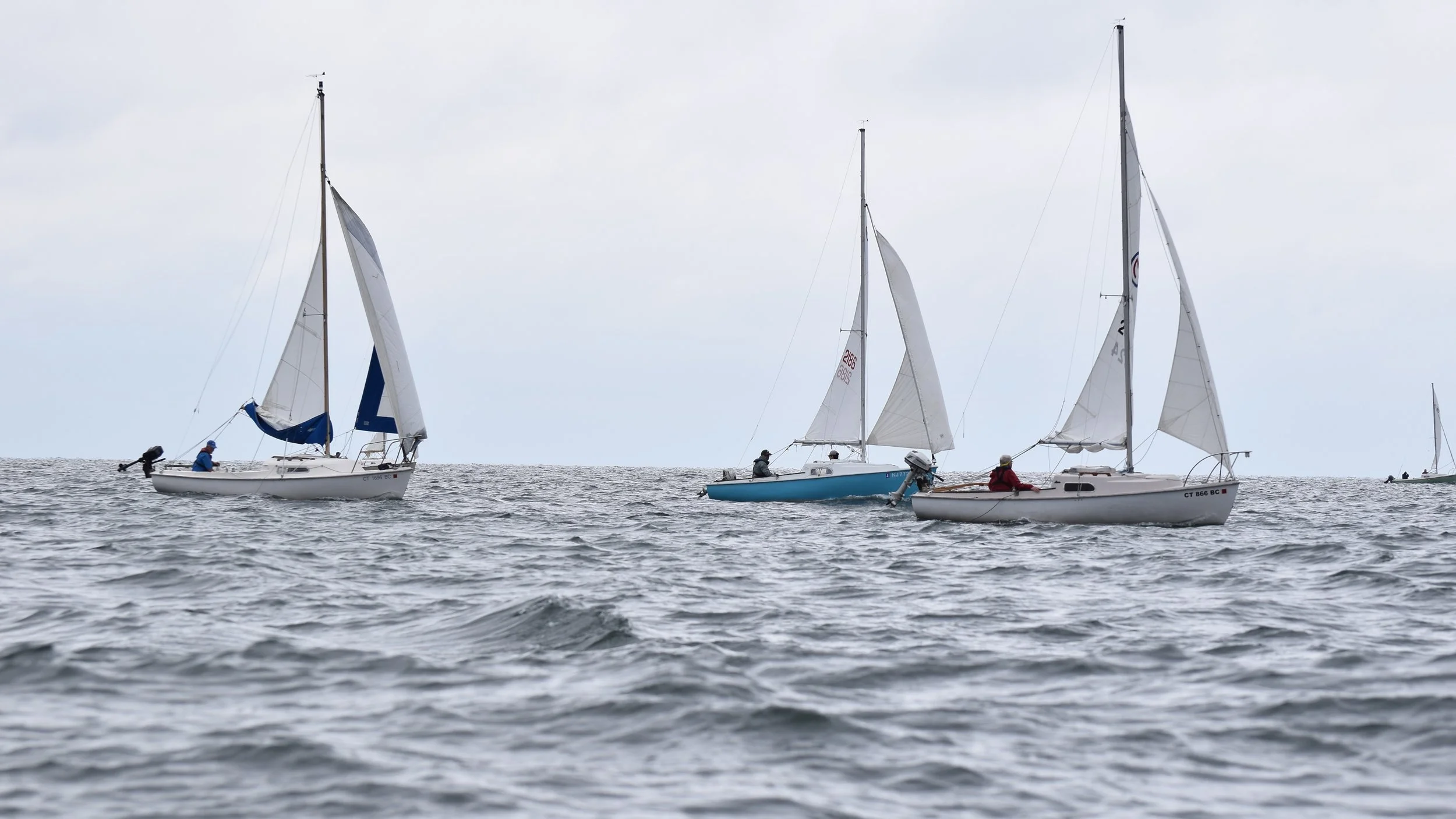  There was a small craft advisory for the morning, but we had a beautiful sail under reefed mains and working jibs in ideal conditions with the wind coming from the northeast. 