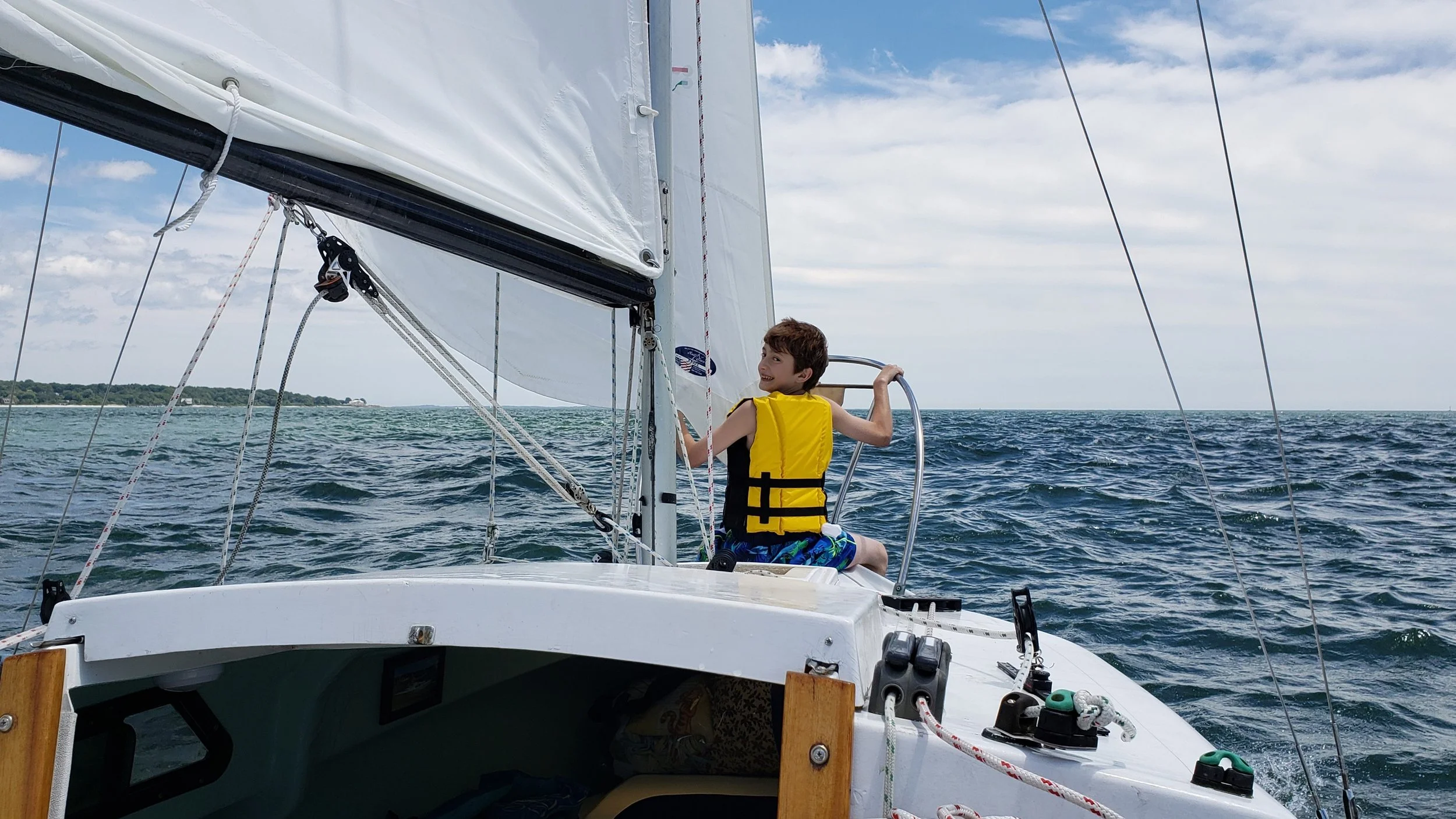 June 27th: Harry and I left Niantic to sail to the 2024 WoodenBoat Show. We left Thursday early afternoon, stopped at Bushy Point in Groton to swim, and finally made it to the Mystic Anchorage by early evening.