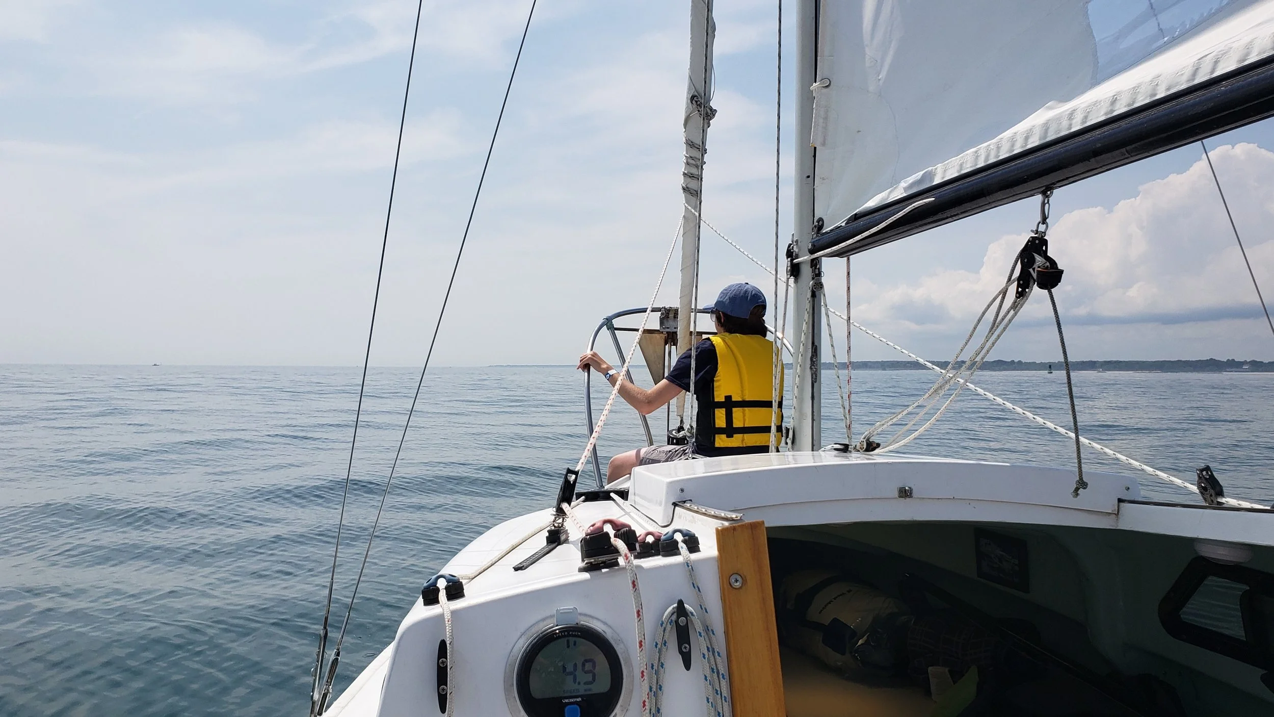 We sailed most of the time, but the wind shut off near New London, so we motored the rest of the way home. Click for the online photo album of our trip.