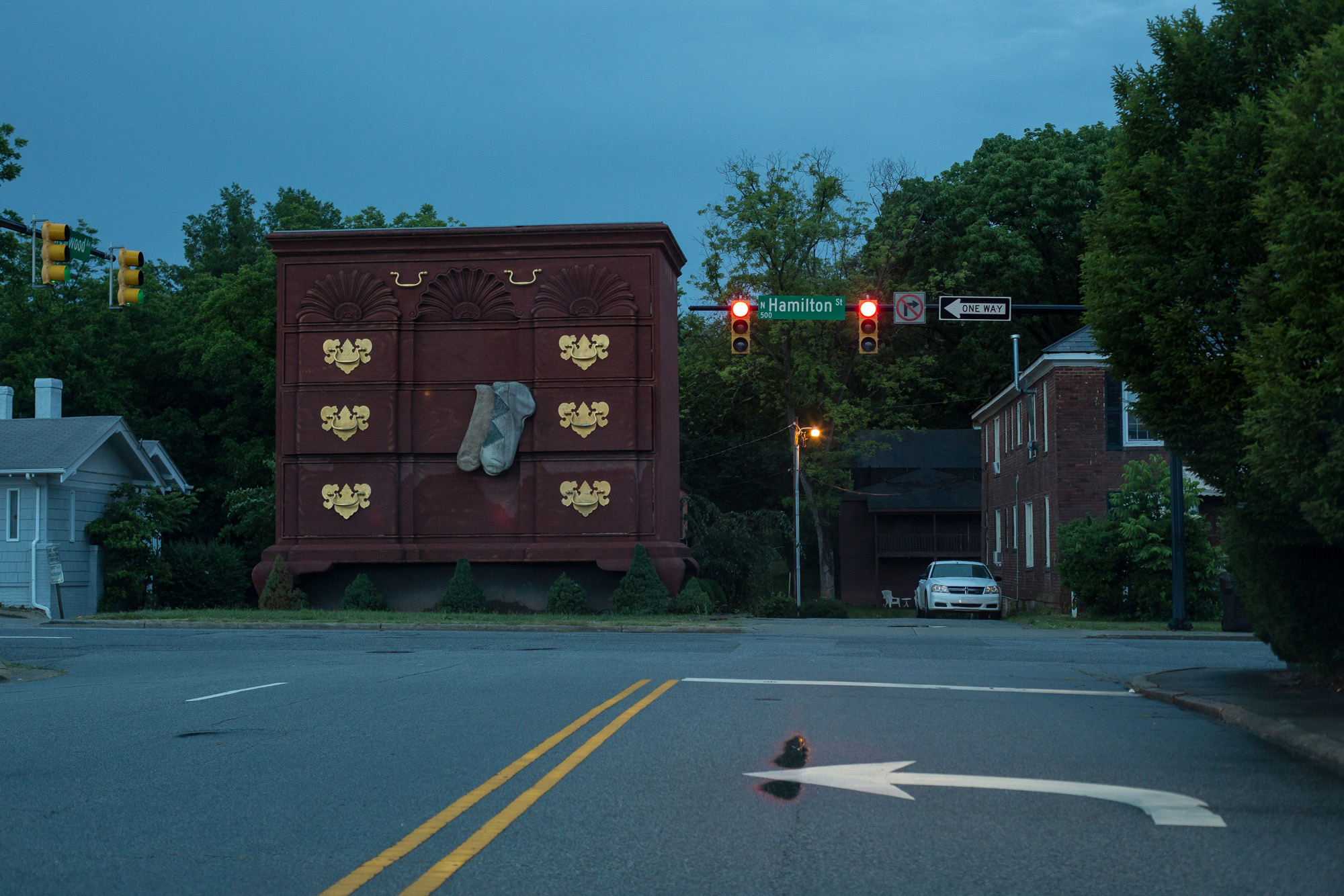  A giant dresser on Hamilton Street stands in homage to the furniture industry in downtown High Point, N.C. According to American Community Survey 2013 5-year estimates, 21 percent of High Point's 102,924 population lives in poverty, and 32 percent o