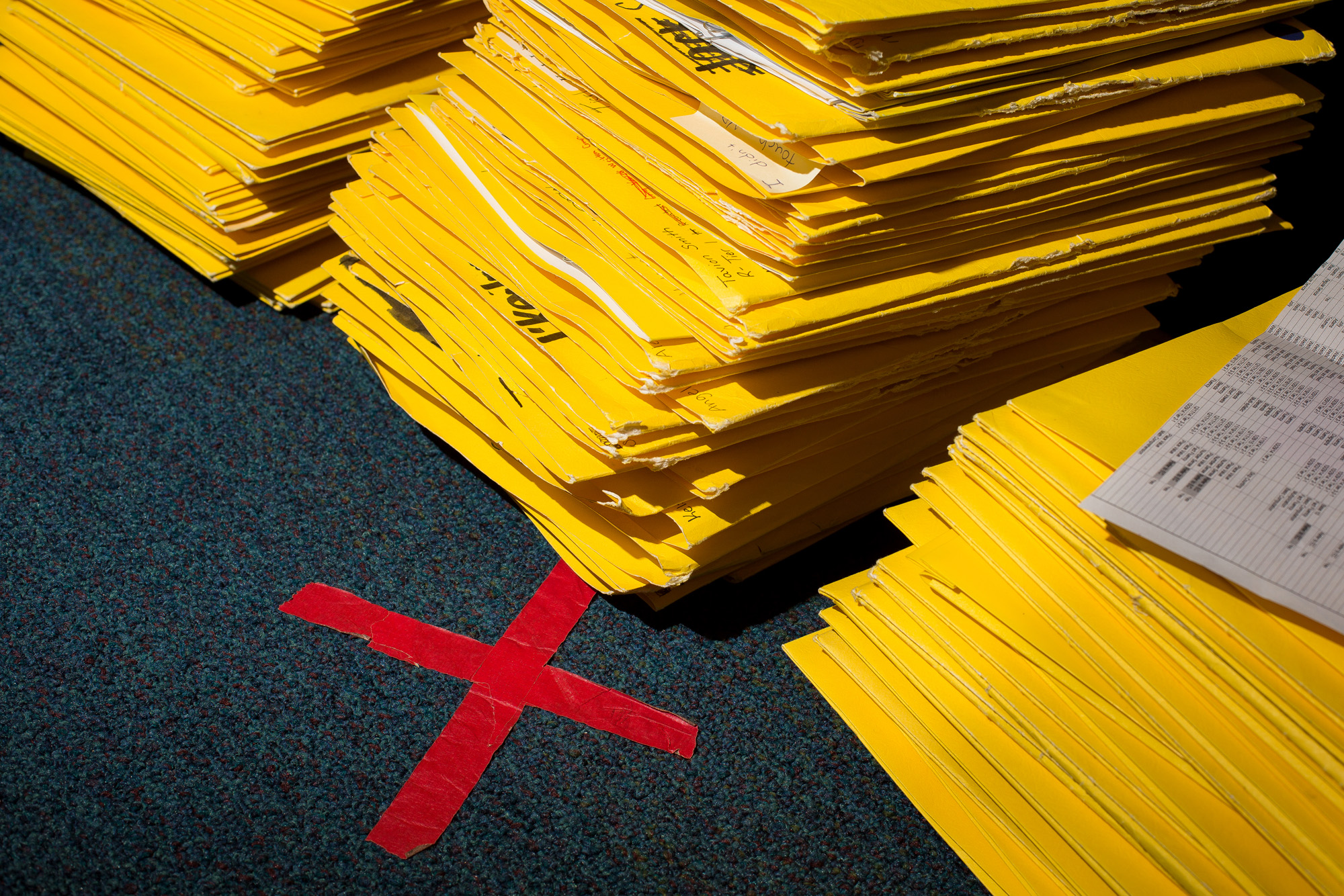  Folders full of data and personalized intervention plans for every student stacked at East Iredell Elementary School in Statesville, N.C. 