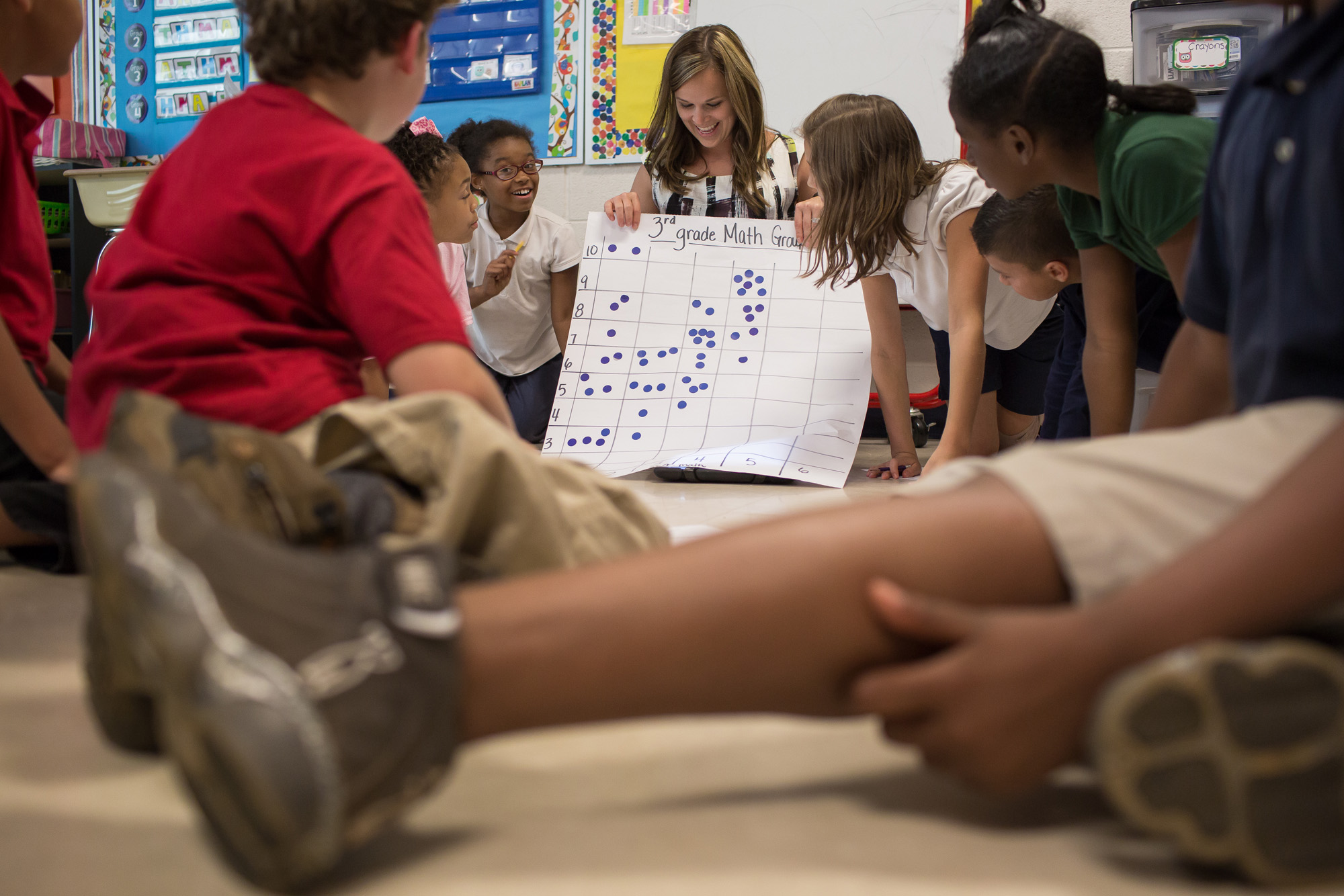  Janna Sells, instructional facilitator, during a third grade math intervention session at East Iredell Elementary School in Statesville, N.C. 