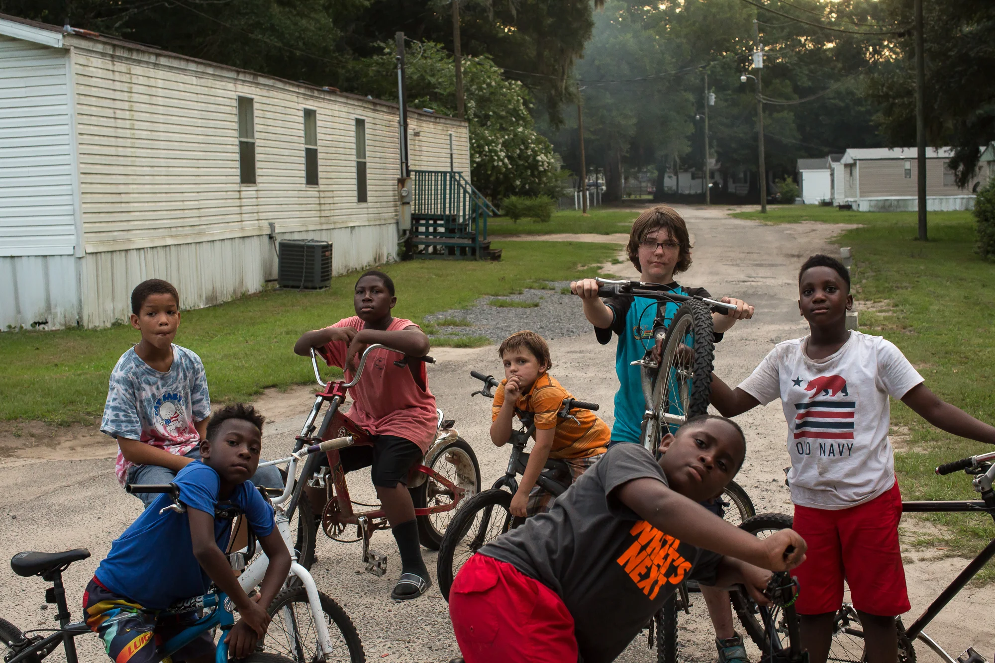  The neighborhood bike crew at Ravenel Mobile Home Park. They all miss riding bikes with Armani Mungin, 8. 