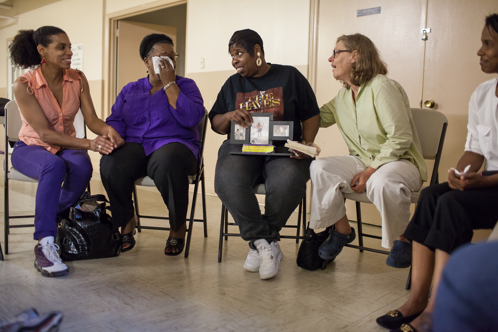  Community is formed from grief as mothers laugh and weep when they remember their murdered sons and daughters during a meeting of the Circle of Hope and Healing. The meetings are held for grieving parents by The Religious Coalition for a Nonviolent 