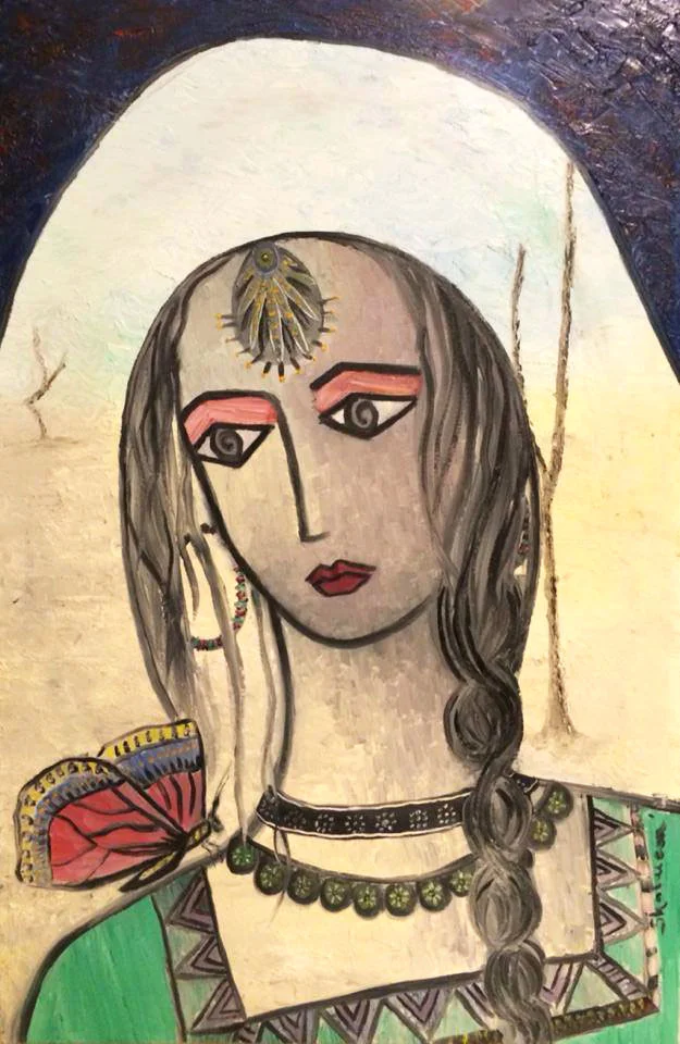 INSIGHT. Oil on Canvas. 30"x20". 2014.&nbsp;Aware of her reality, yet unwilling to surrender. This is the inspiring resilience of the people of drought stricken Thar.