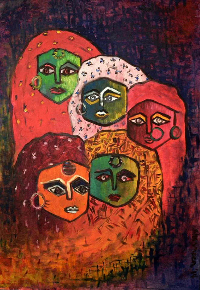 THE RAVISHING THAR. Oil on Paper. 23.5"x16.5". 2014. The beautiful colors of Thar combined with their love for pattern and jewelry.