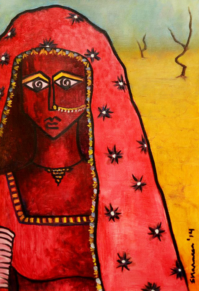 UNDYING HOPE. Oil on Canvas. 23.5"x16". 2014. The plight of the people of drought striken Thar.
