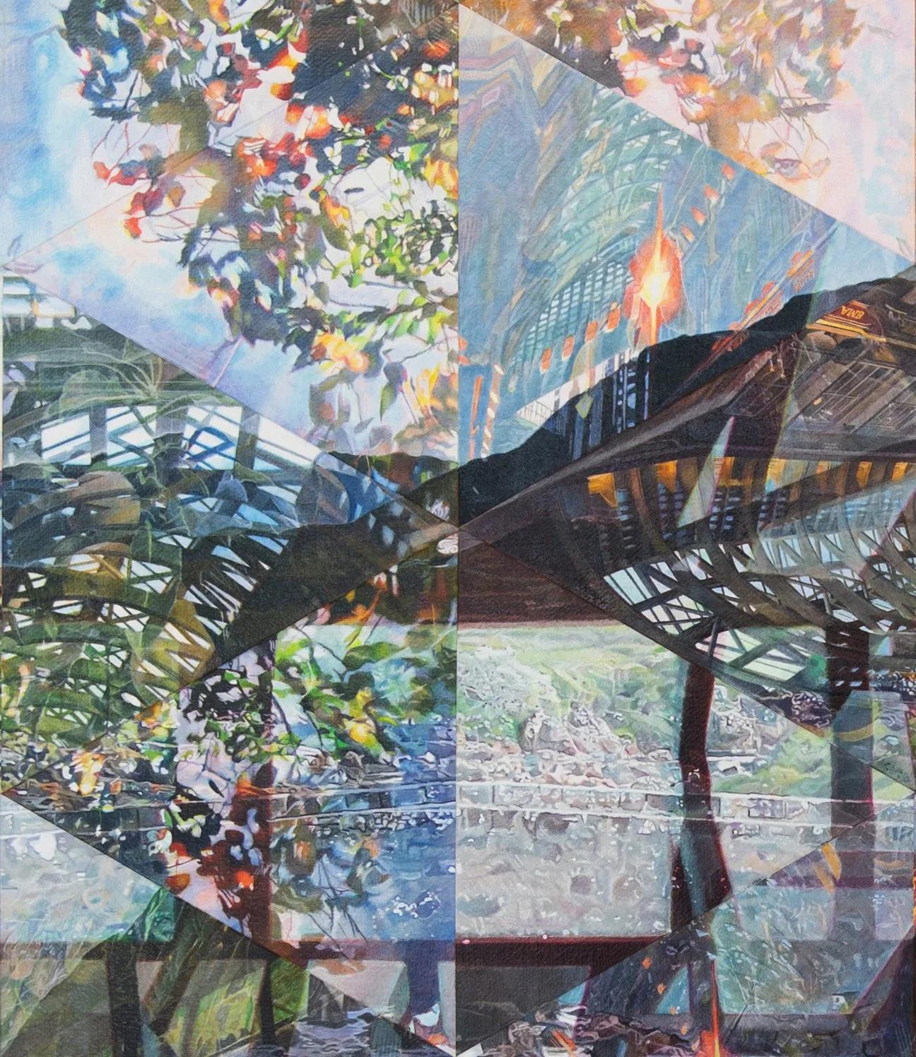 Couper la poire en six (détail), Johannie Séguin, acrylique sur toile, 30 x 30 pouces, 2021