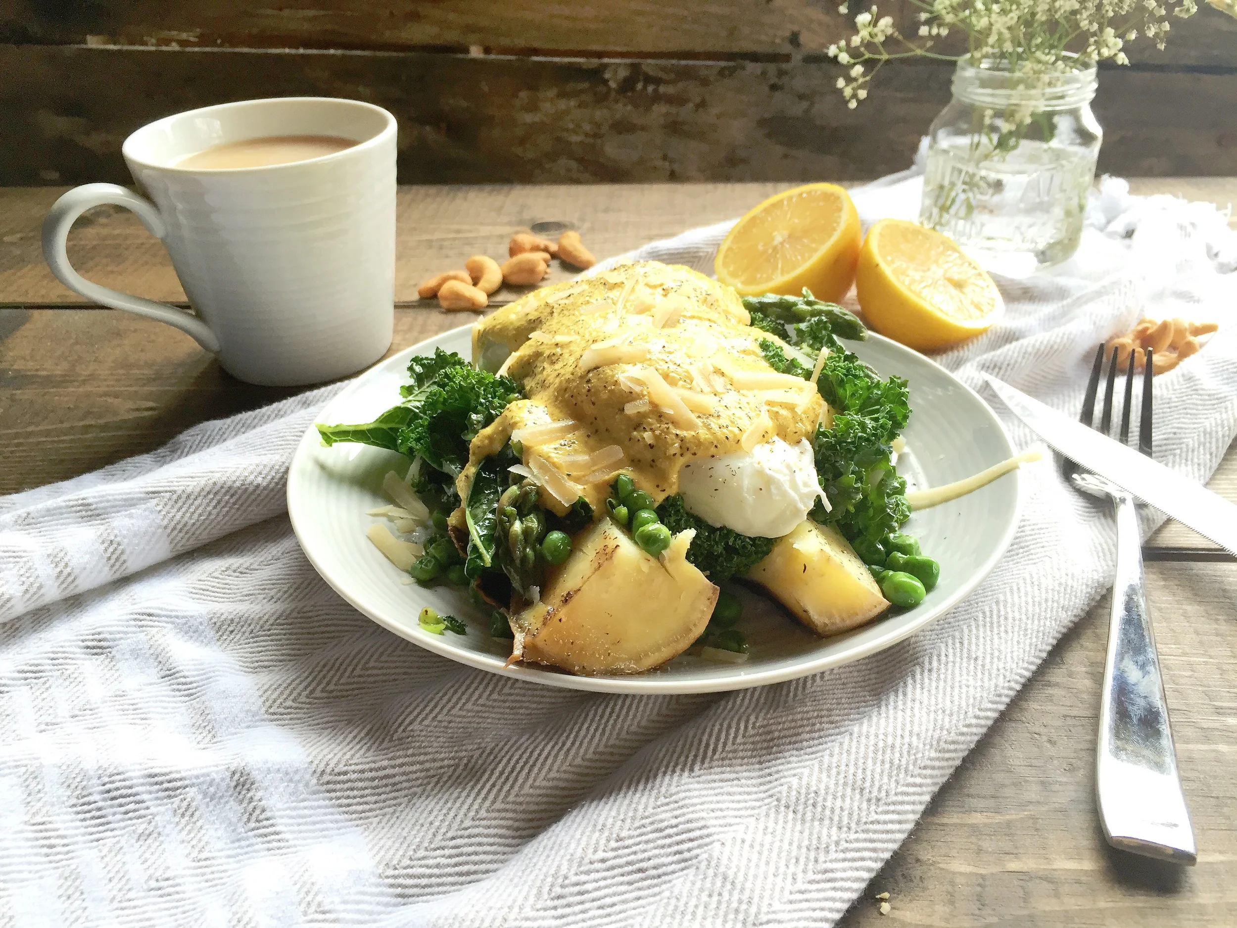 Sweet Potato Eggs Benedict + Cashew Cream Hollandaise