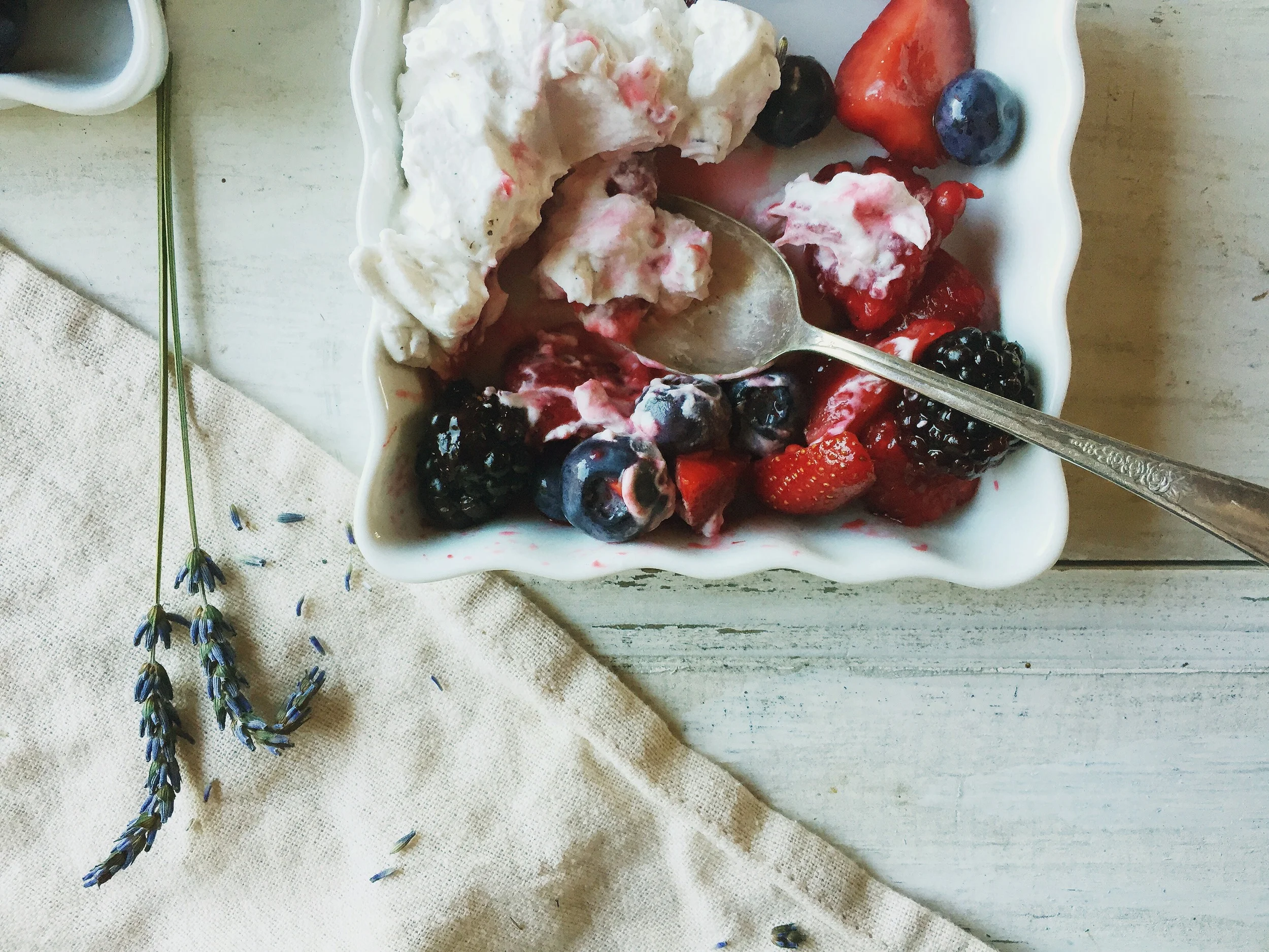 Sweet Summer Berries + Cardamon Coconut Cream Whip