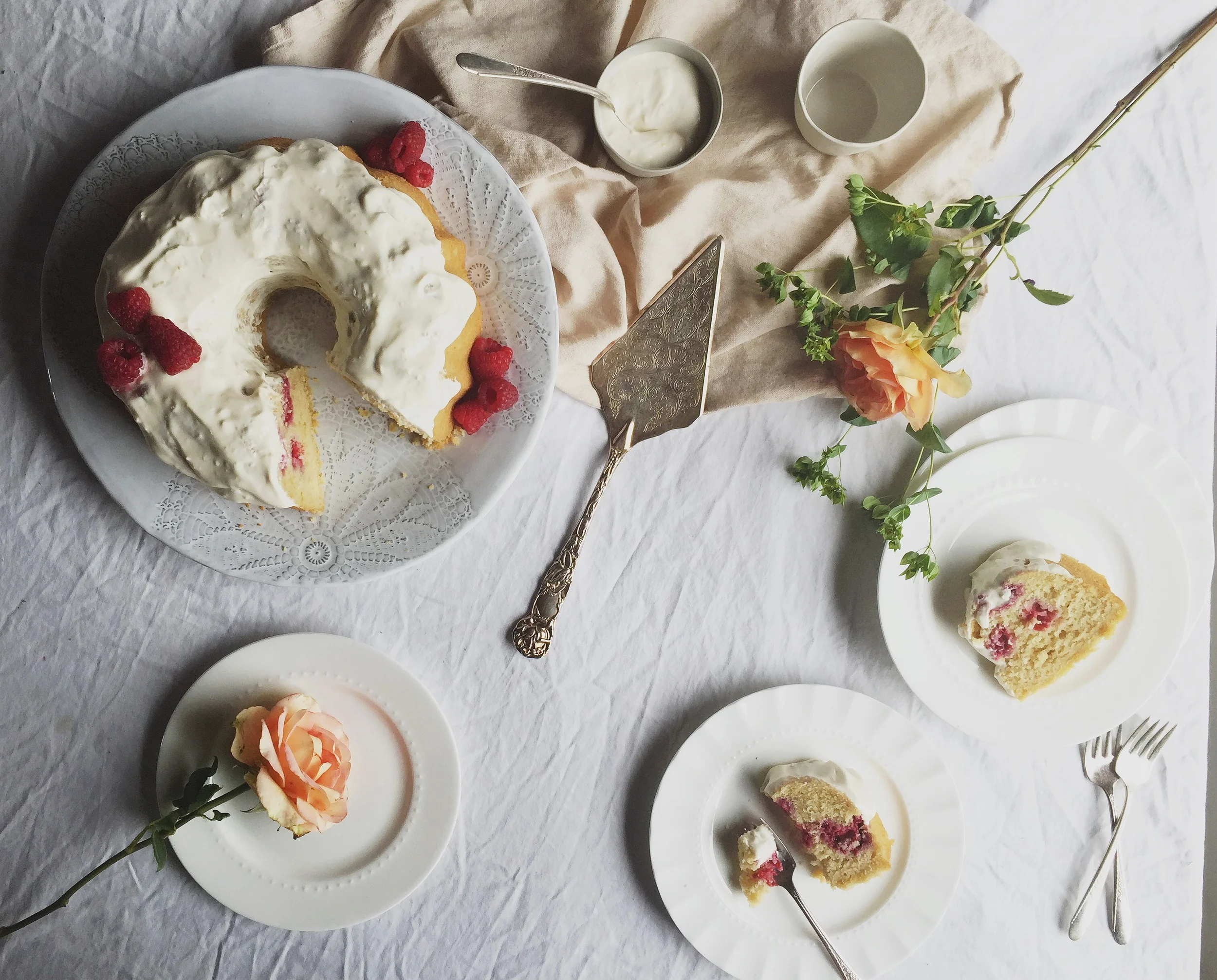 Raspberry Olive Oil Bundt Cake + Lemon Cream Cheese Glaze
