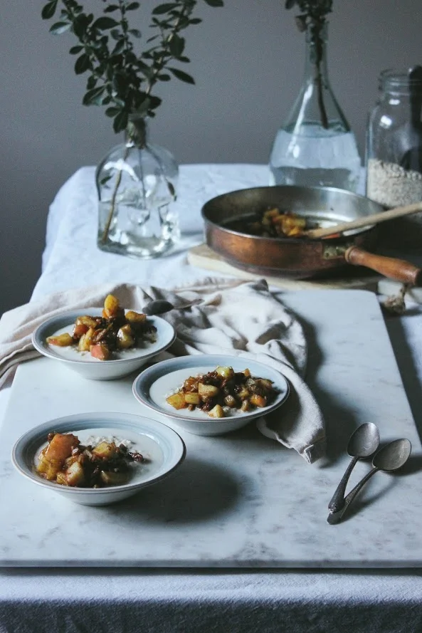 Cinnamon Stewed Pecan Apple Almond Milk Oatmeal