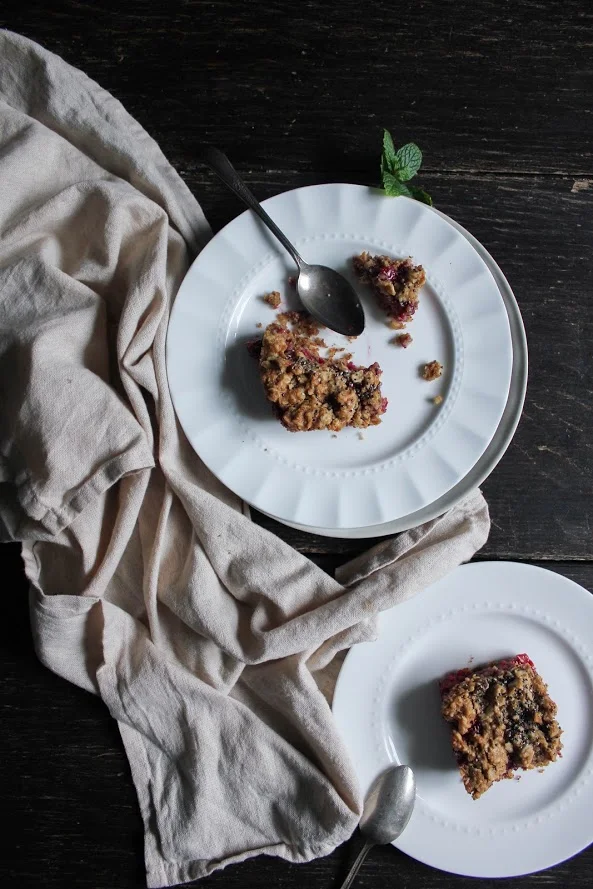 raspberry, mint, chia seed, walnut oat bars