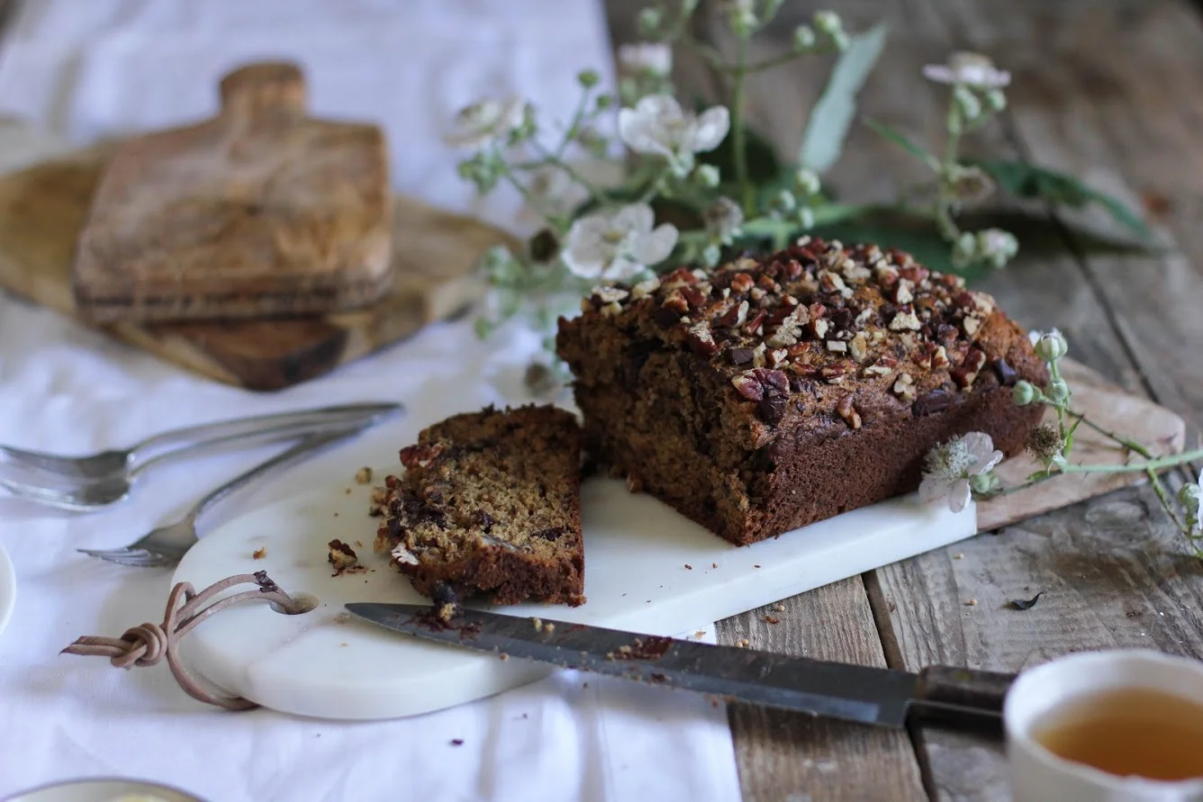 maple sweetened dark chocolate + pecan banana bread