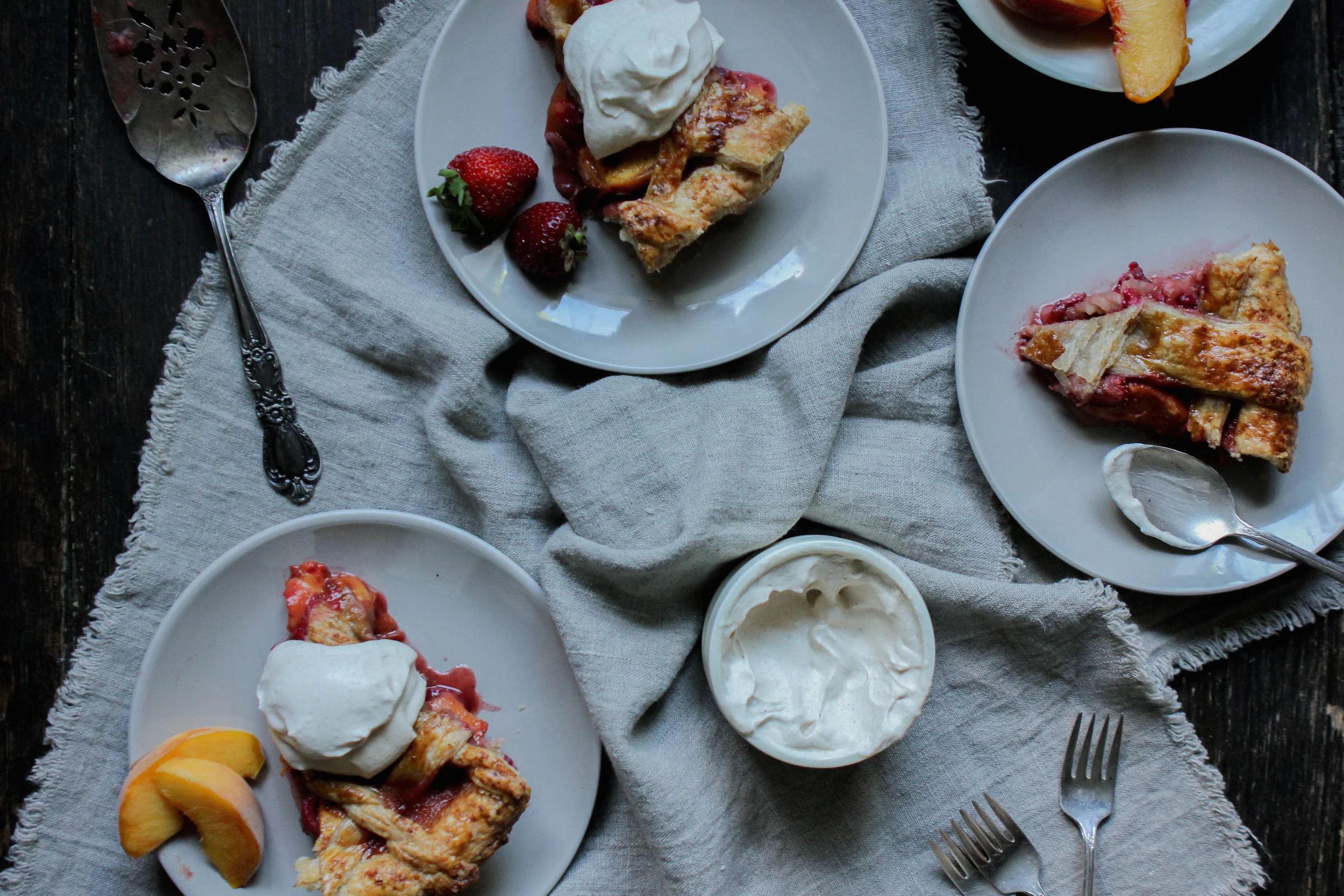 raspberry, strawberry, peach pie {deep dish} + cinnamon whipped cream